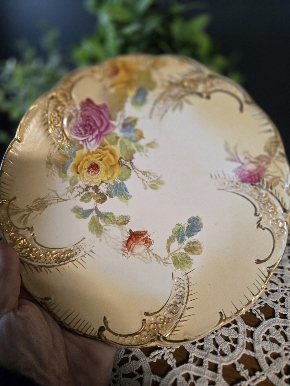 Bonn Germany Floral Porcelain Plate with Gold Detail